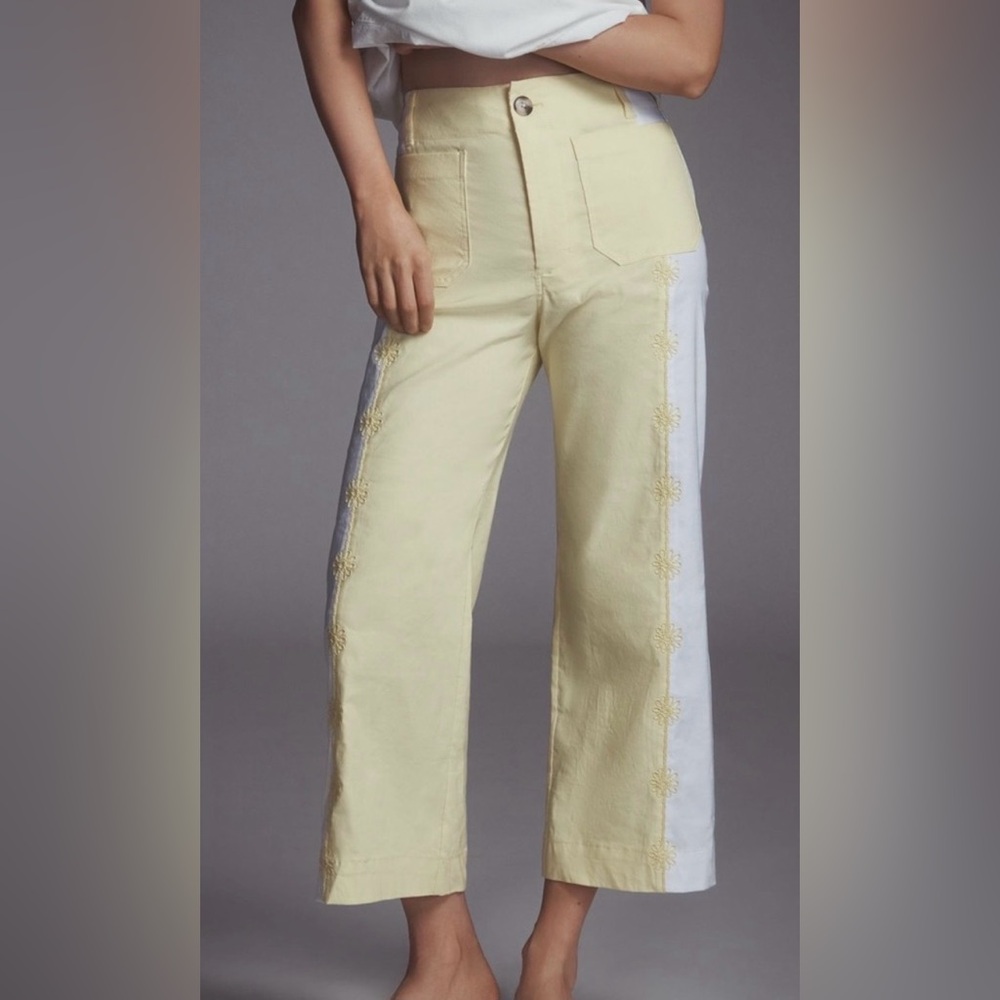Anthropologie Maeve The Colette Two-Tone Yellow and White Cropped Pants